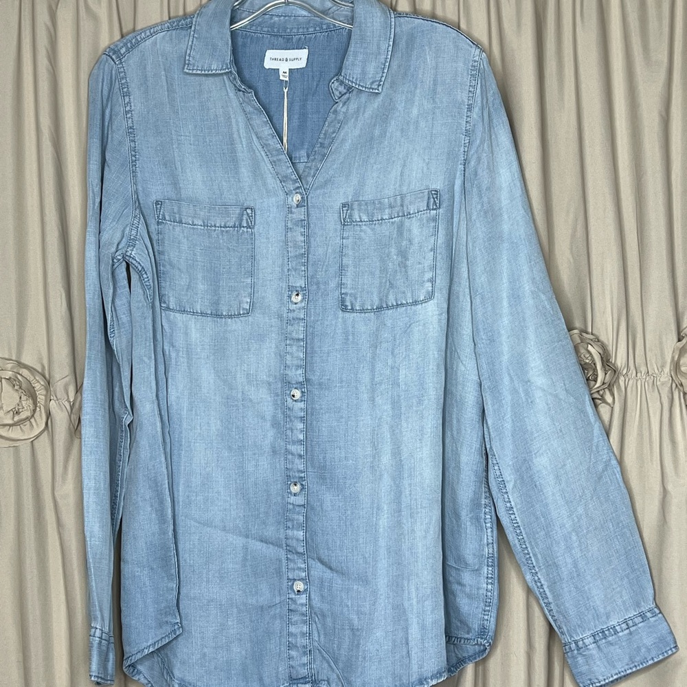 Thread & Supply Lightweight Denim & Flowy Button Up Top NWT